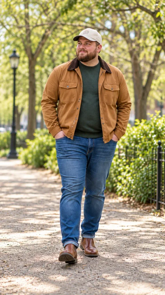 Camel Canvas Jacket With Corduroy Contrast