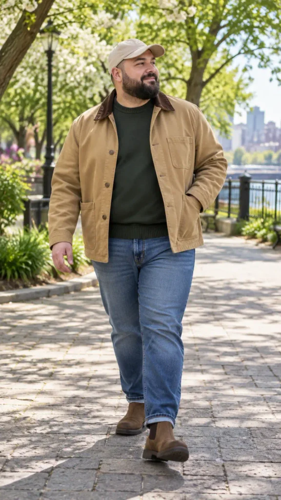 Camel Chore Coat Over Forest Green