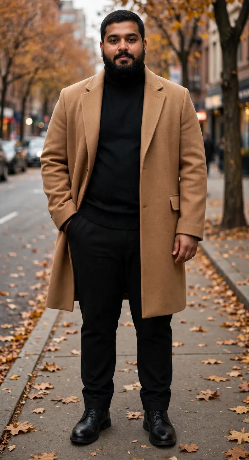 Camel Overcoat & Monochrome Black Pairing
