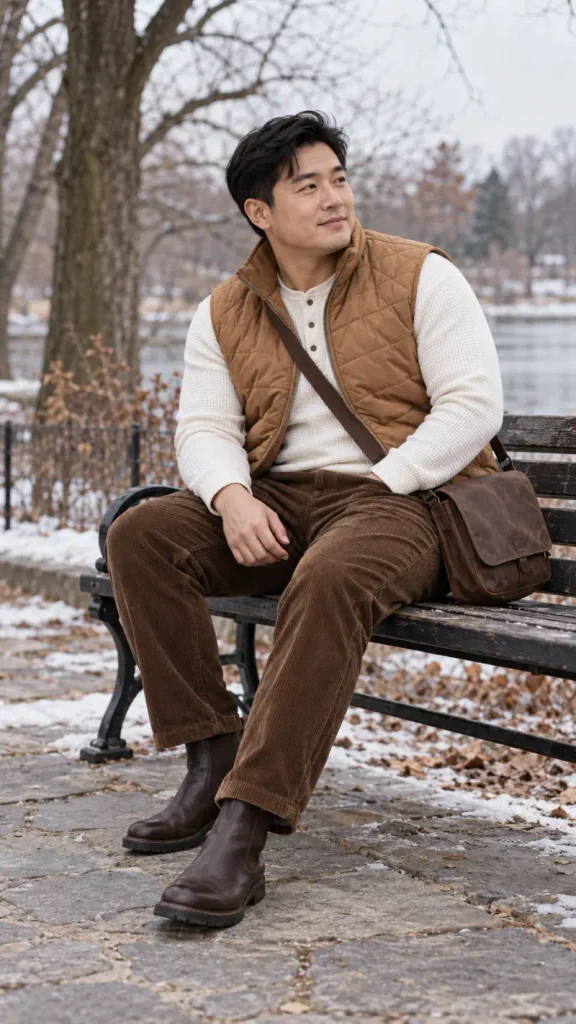 Camel Quilted Vest and Brown Corduroy