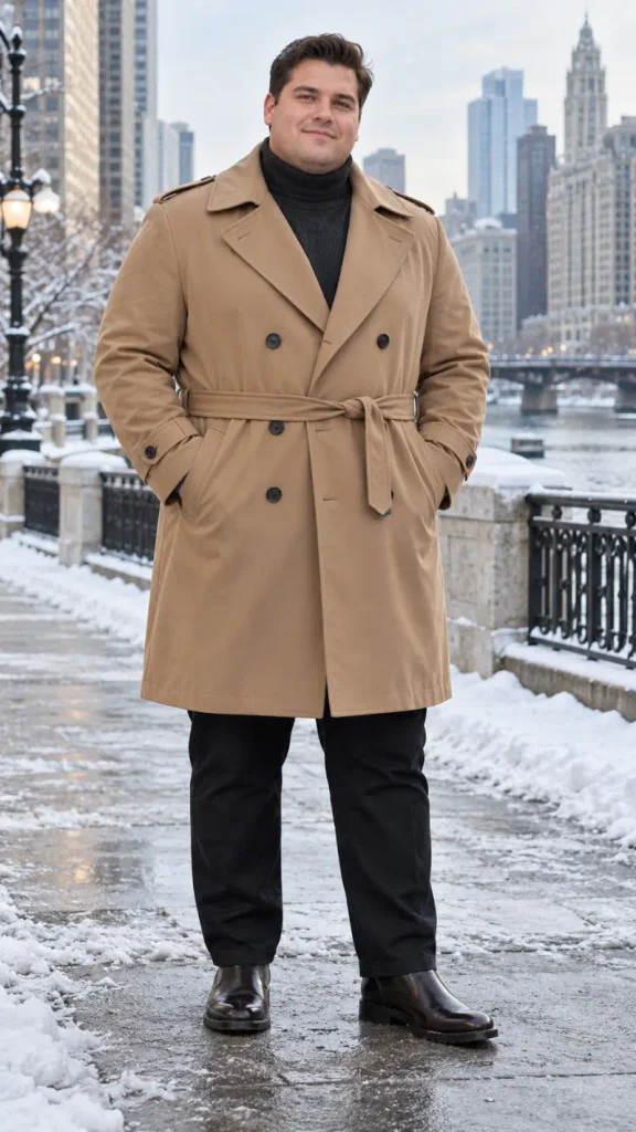 Camel Trench Coat and Black Turtleneck