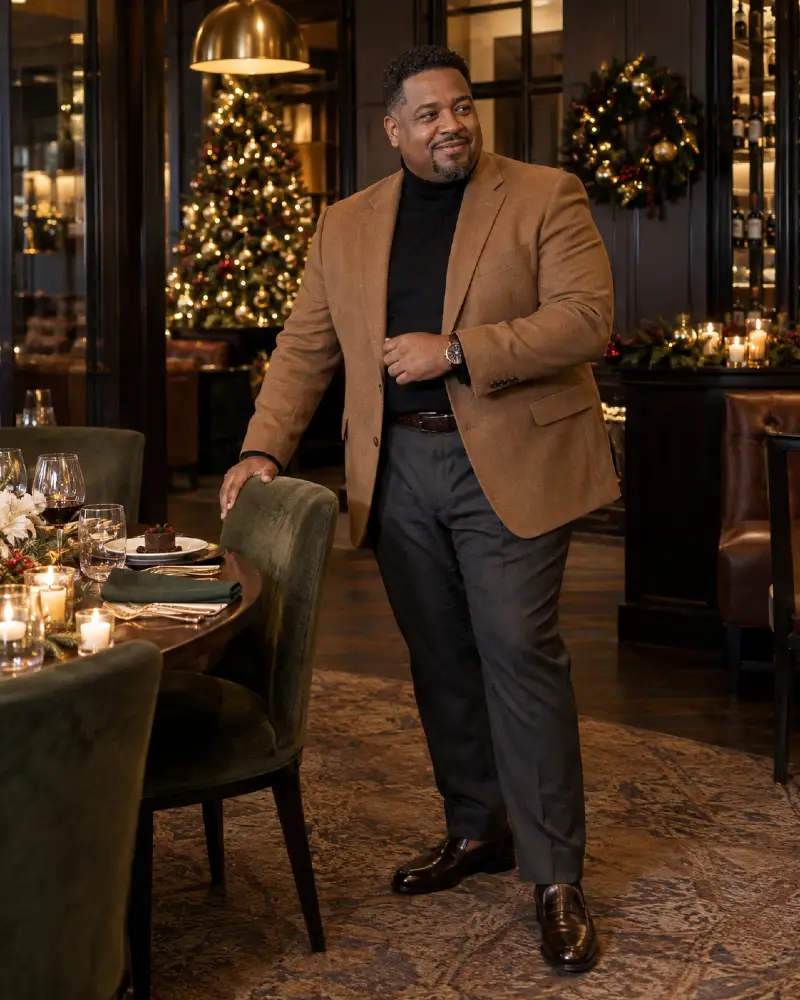 Camel Wool and Black Knit Contrast