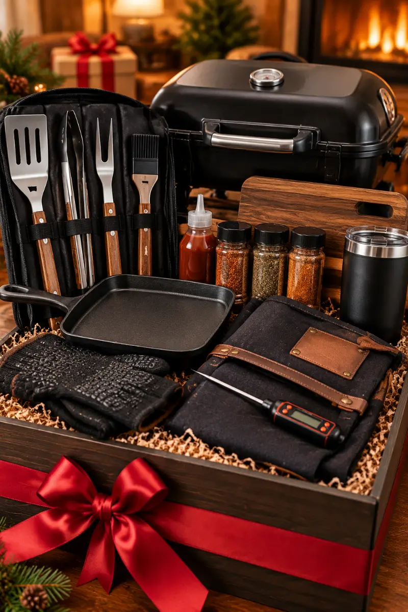 Canvas Grilling Apron, Heat-Resistant Gloves, and Barbecue Cookware Set