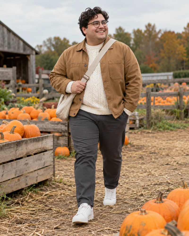 Canvas Jacket and Cable-Knit Sweater