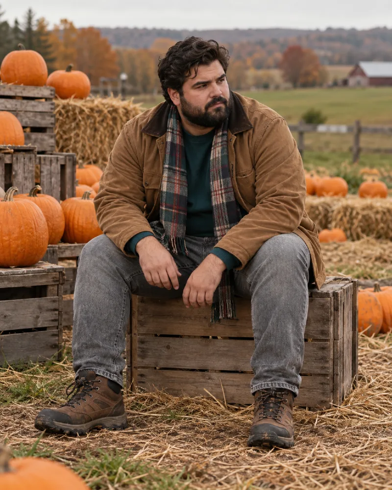 Canvas Work Jacket and Plaid Scarf