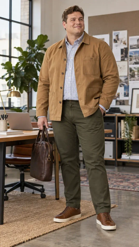 Caramel Chore Coats and Olive Chinos