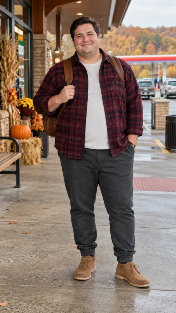 Casual Flannel Layering with Charcoal Joggers