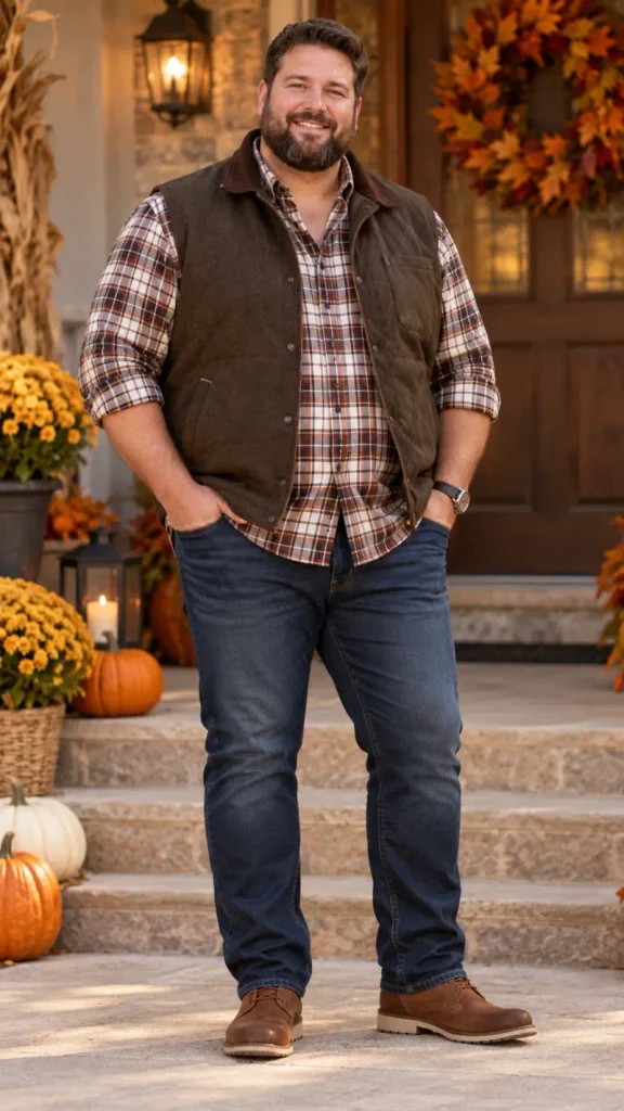 Casual Plaid Layering Vest Look