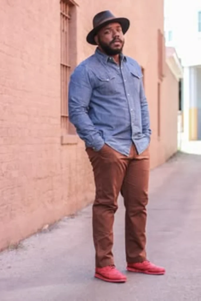 Chambray and Warm Terracotta Trousers