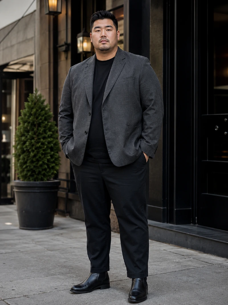 Charcoal Blazer and Black T-Shirt
