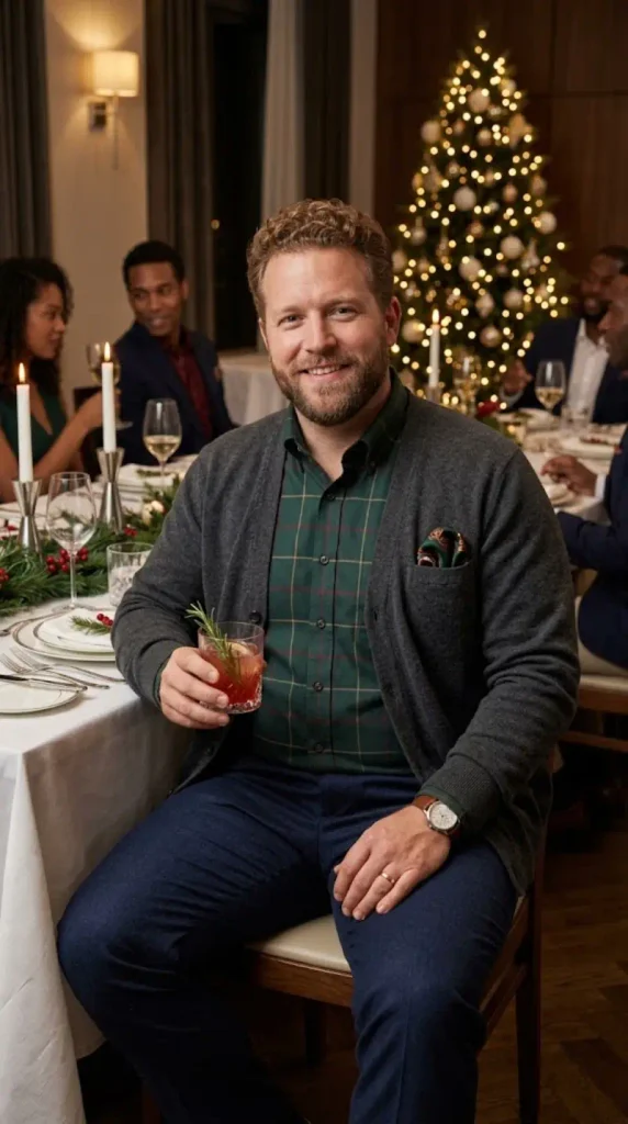 Charcoal Cardigan and Forest Green Plaid