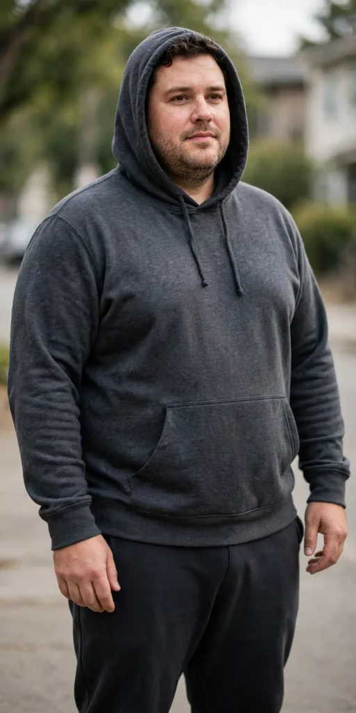 Charcoal Heather Hoodie and Dark Trousers