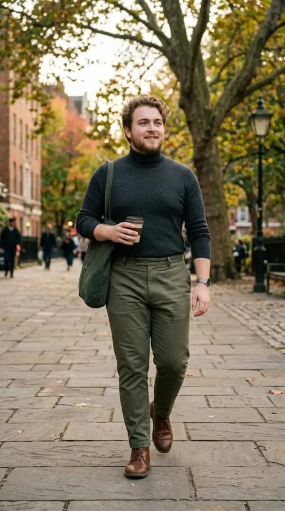 Charcoal Knit and Crisp Olive Chinos