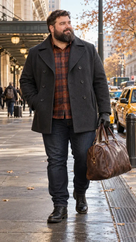 Charcoal Peacoat Over Rust Plaid