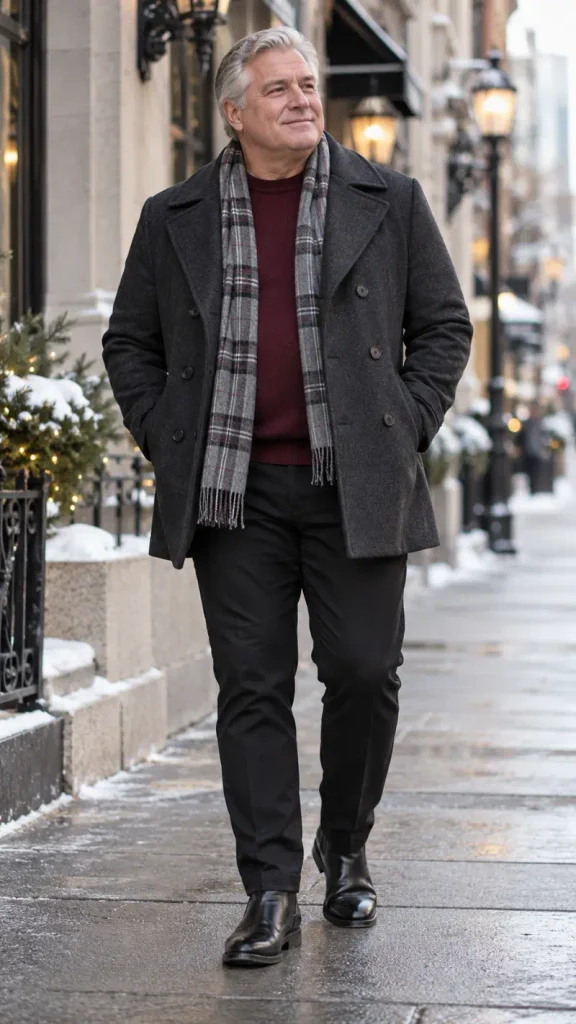 Charcoal Peacoat and Burgundy Knit