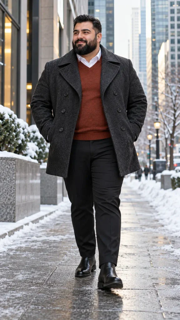 Charcoal Peacoat and Rust V Neck