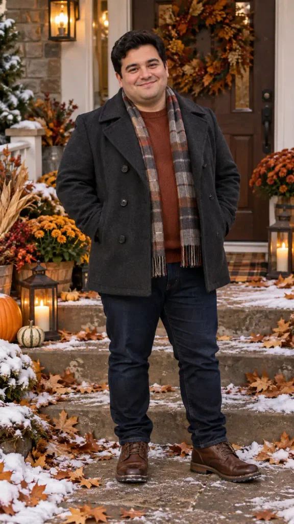 Charcoal Peacoats and Plaid Accents for Snowy Arrivals