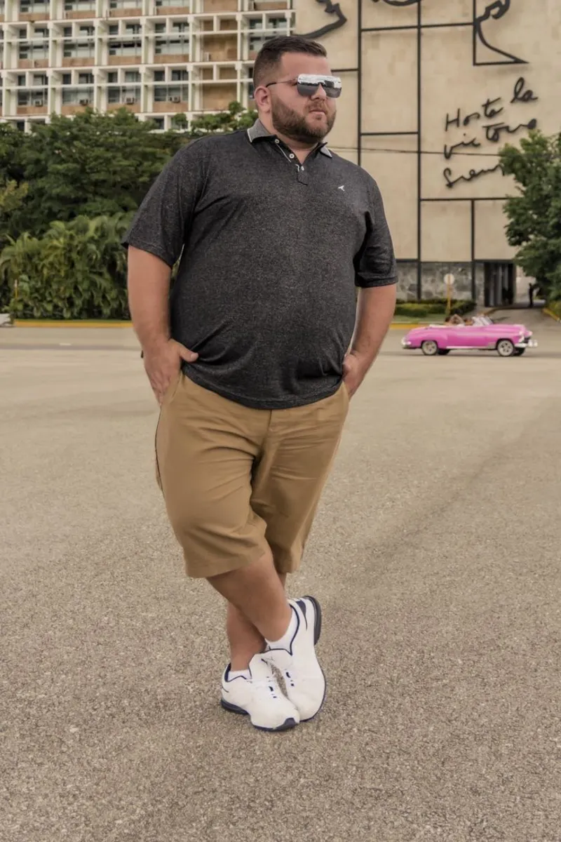 Charcoal Polo Shirt & Tan Shorts
