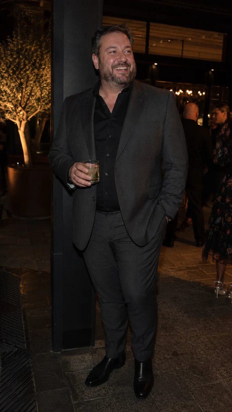Charcoal Suit and Black Button-Down Shirt