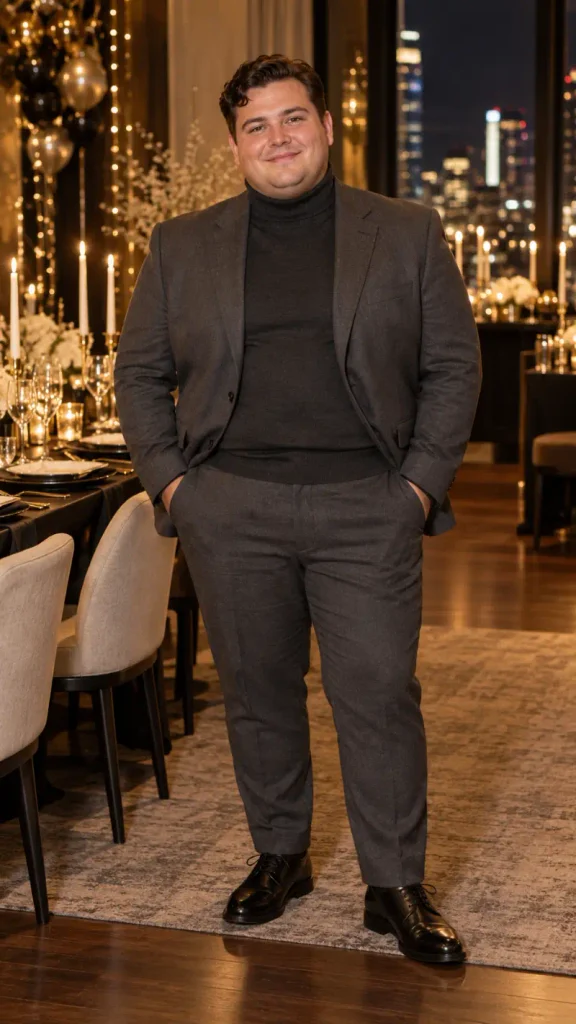Charcoal Suit and Tonal Knit Layering