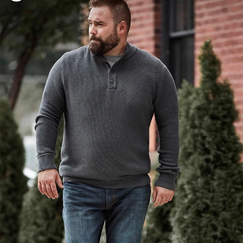 Charcoal Textured Knit And Classic Denim