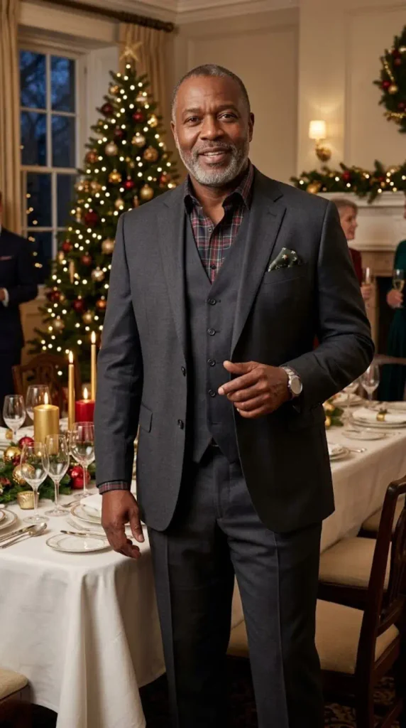 Charcoal Three Piece Suit and Festive Plaid