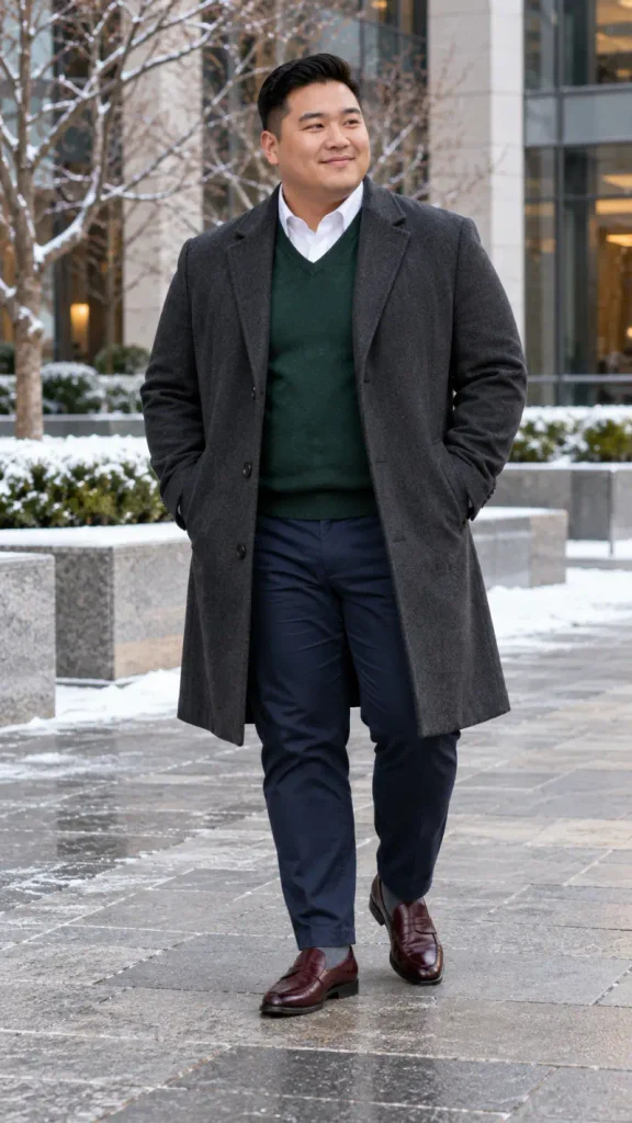 Charcoal Topcoat and Forest Green Knit
