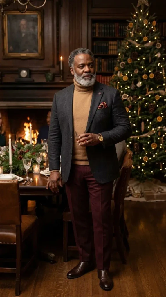 Charcoal Wool Blazer and Camel Turtleneck
