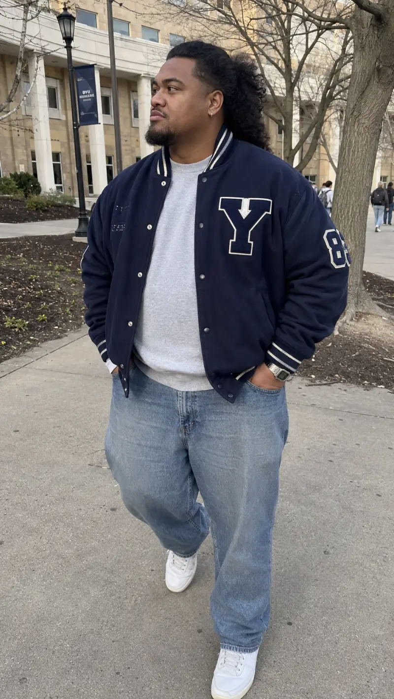 Varsity Jacket and Loose Jeans