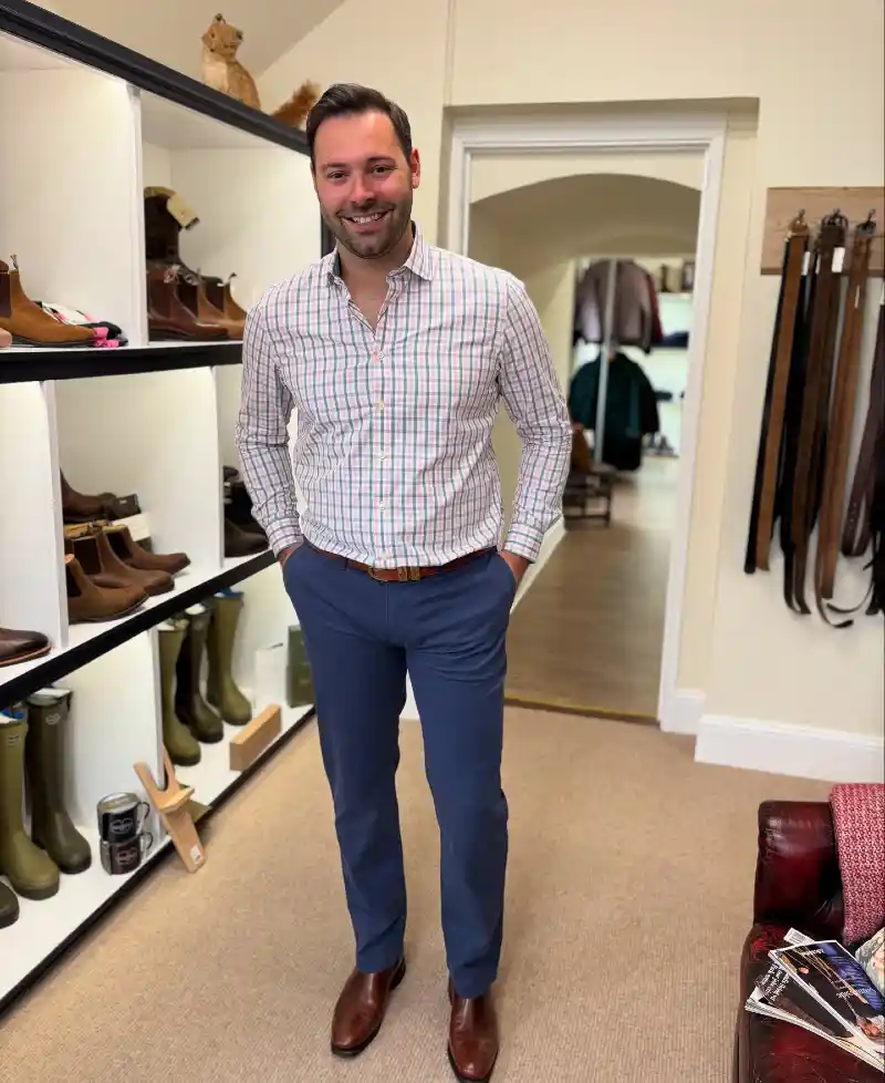 Checkered Dress Shirt and Blue Chinos