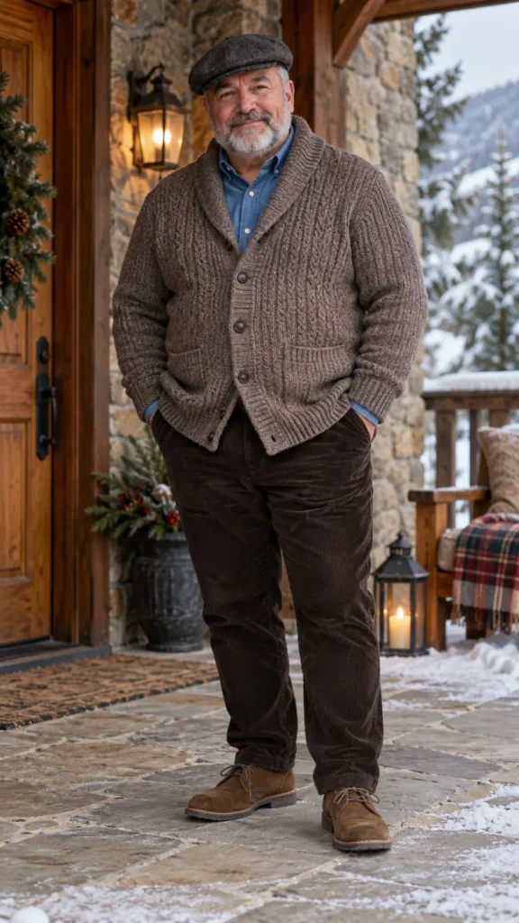 Chunky Shawl Cardigan and Dark Corduroy