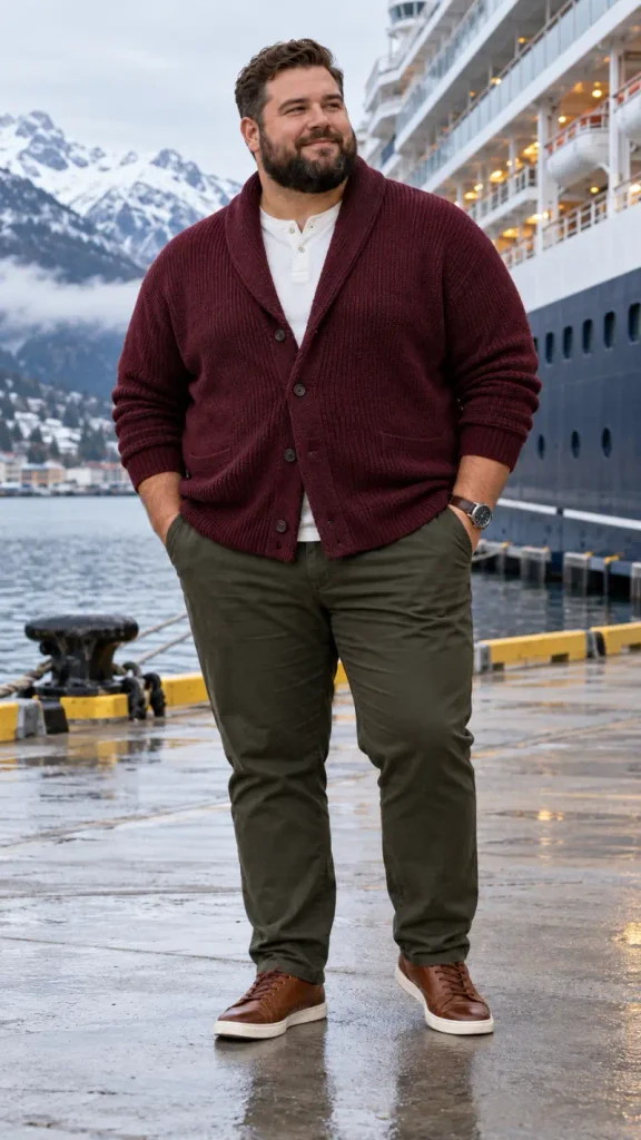 Chunky Shawl Cardigan and Earth Tone Chinos