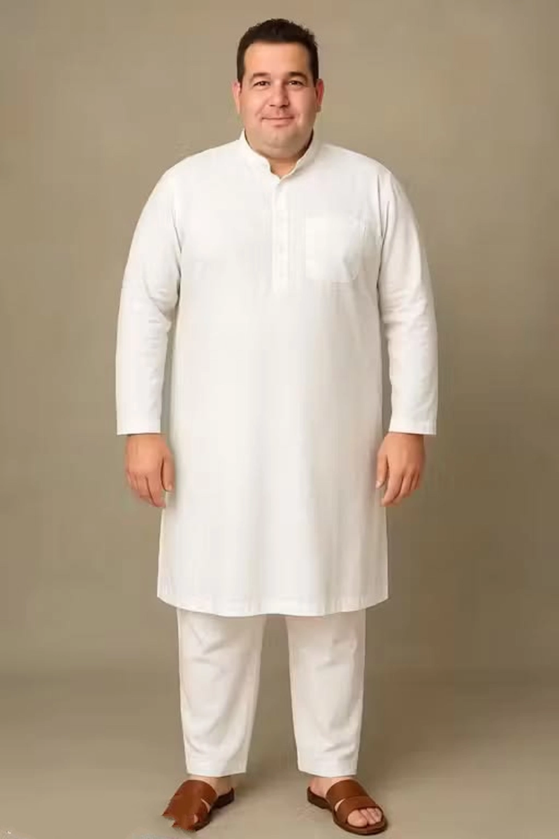 Classic All-White Kurta with Straight Pajamas