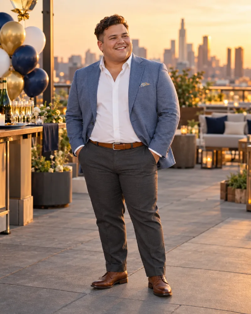 Classic Blue and Grey Layering for Rooftop Sunsets