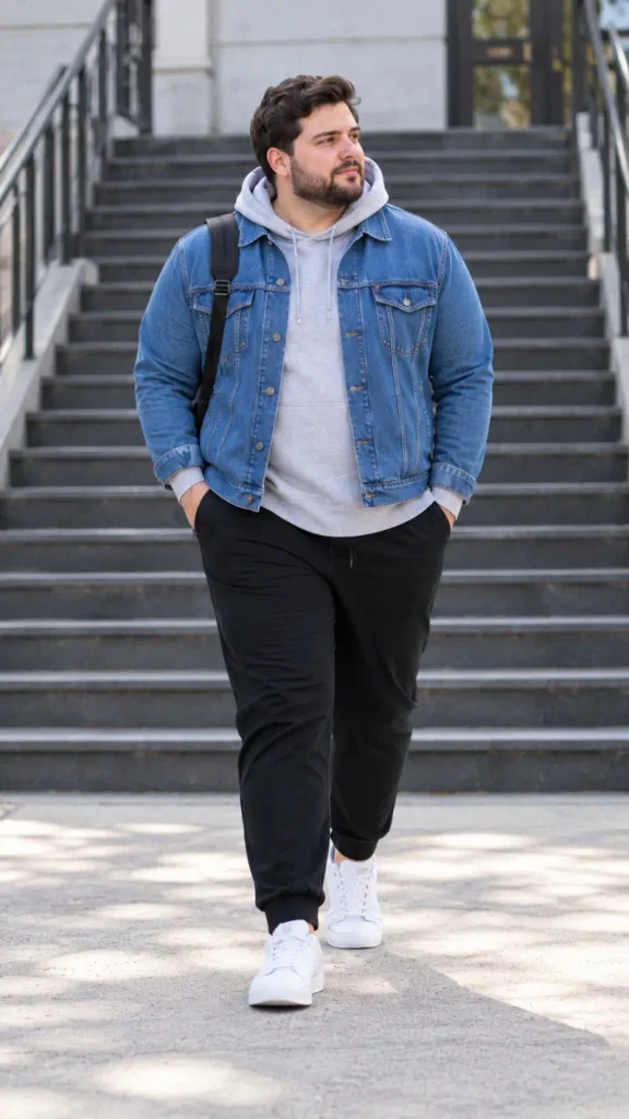 Classic Denim Layered Over Soft Grey Fleece
