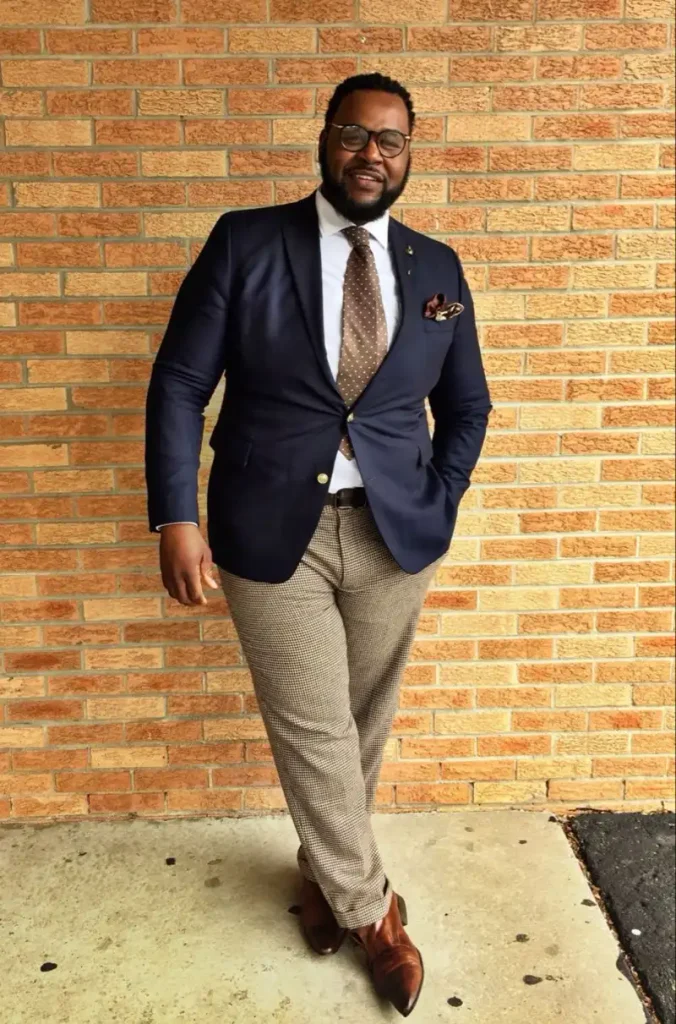 Classic Navy Blazer and Houndstooth Trousers