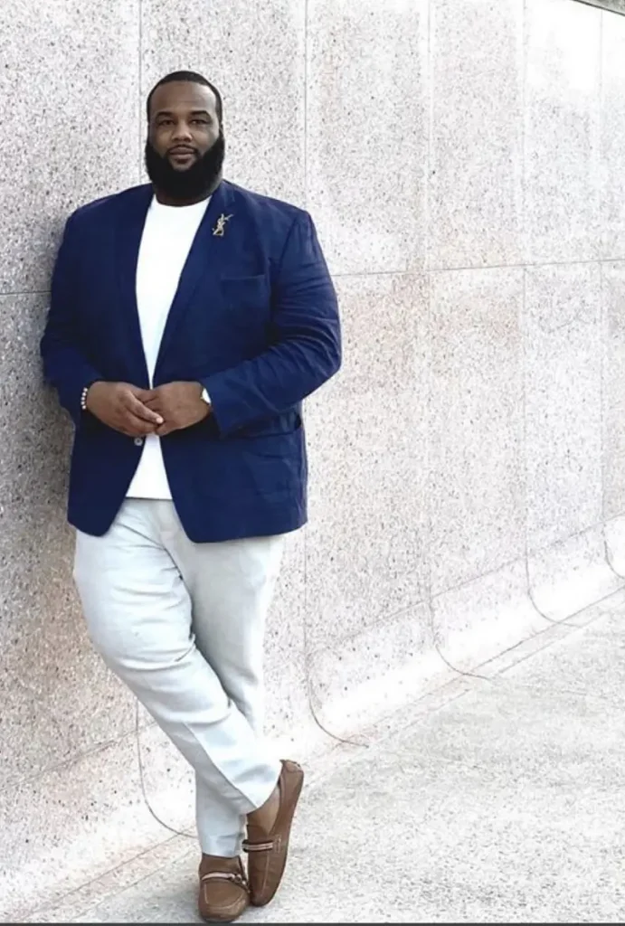 Classic Navy Blazer and Light Grey Trousers