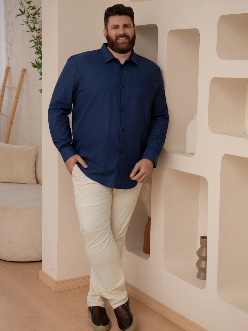 Classic Navy Button-Down with Off-White Chinos