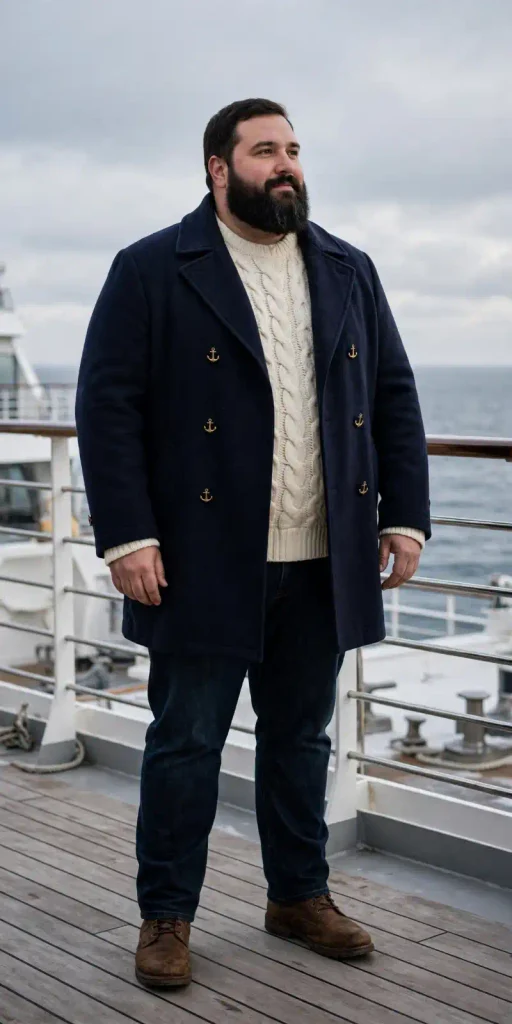 Classic Navy Peacoat and Chunky Cream Knit