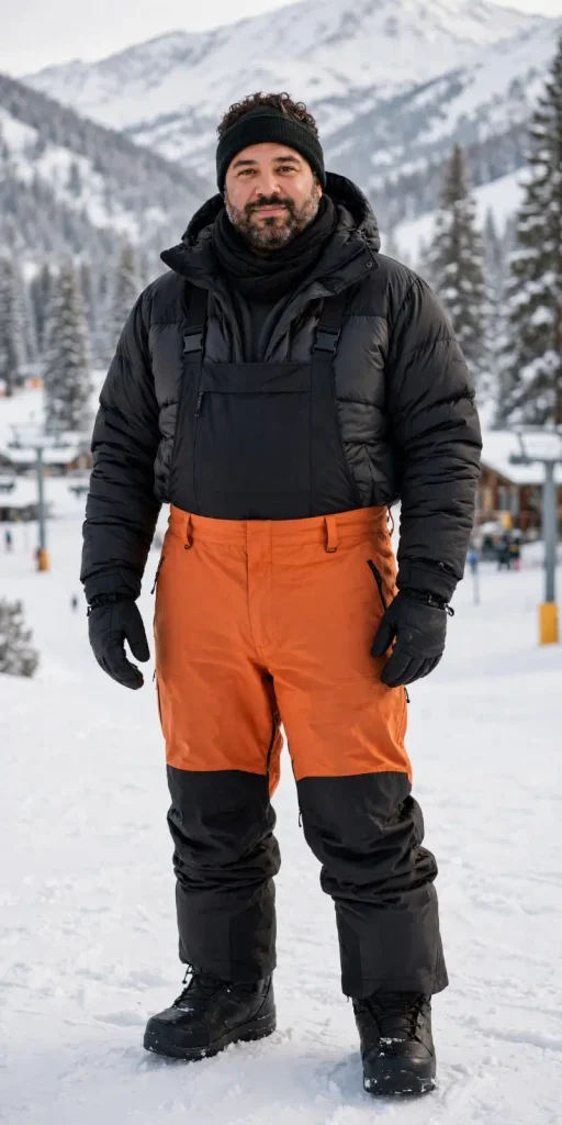 Color Blocked Orange Pants and Black Bib