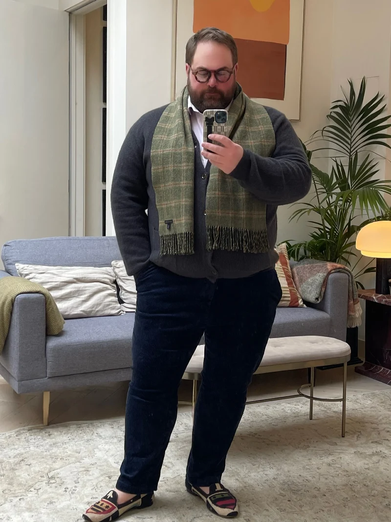 Cozy Cardigan and Plaid Scarf Layers