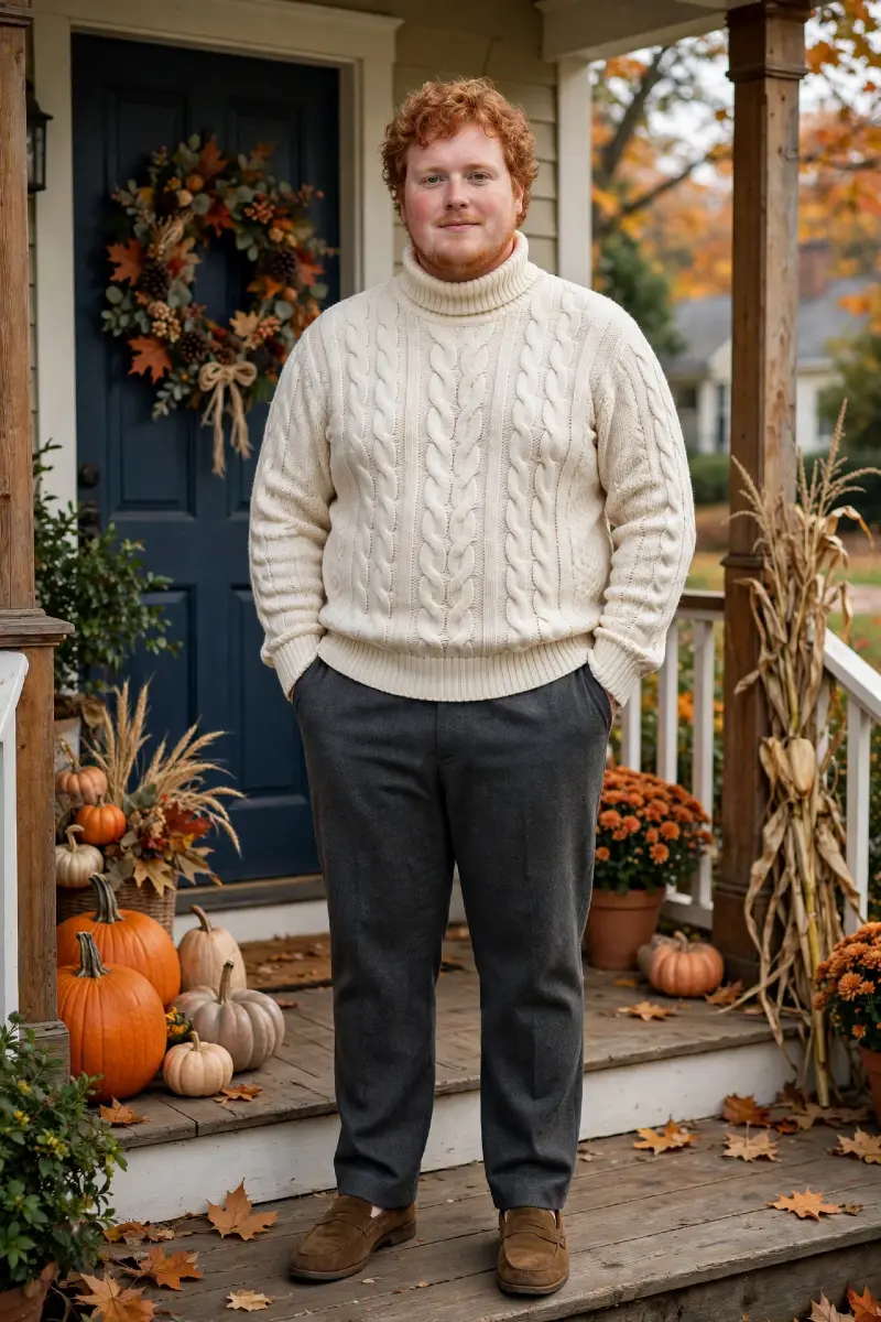 Cream Cable Turtleneck & Charcoal Trouser Pairing