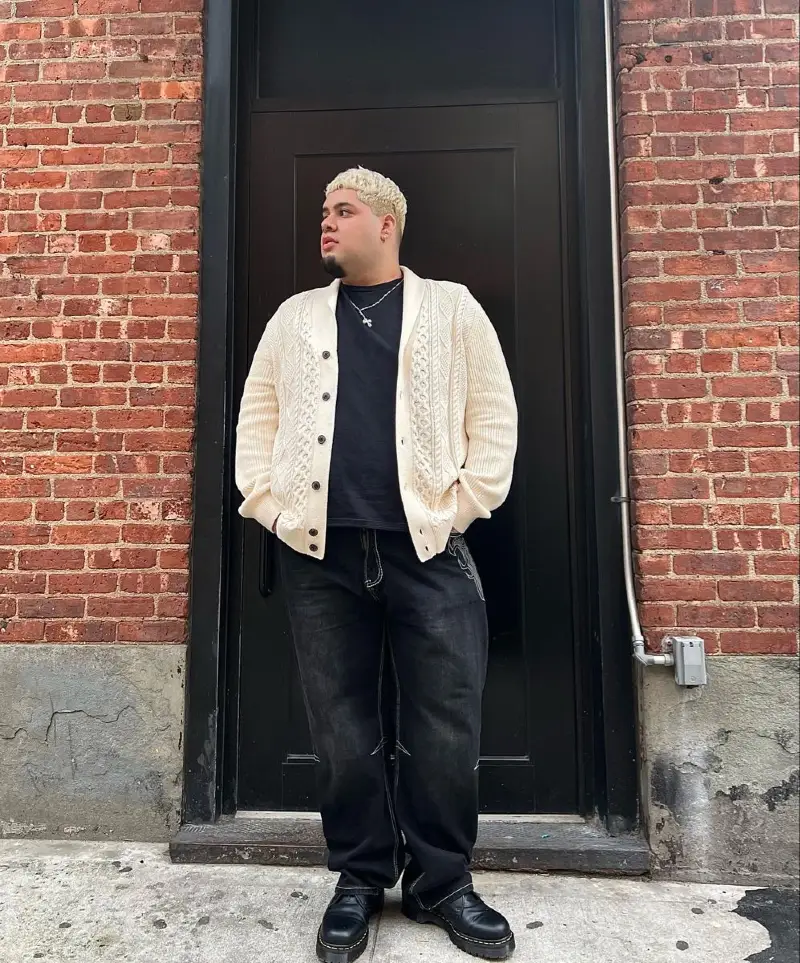 Cream Cardigan and Black Denim