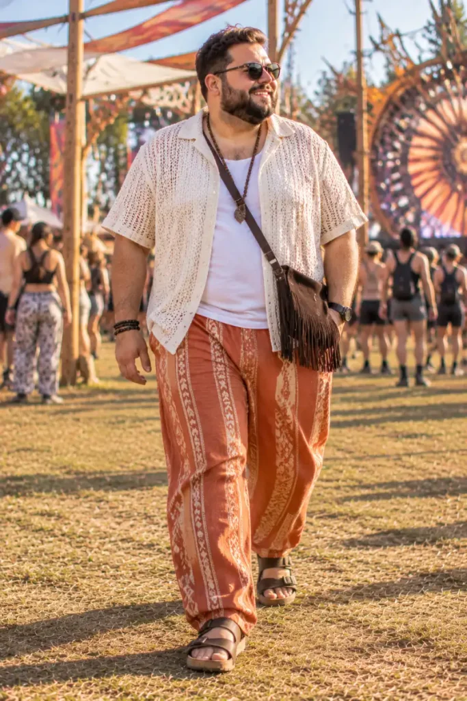 Cream Crochet Over Flowing Rust Pants