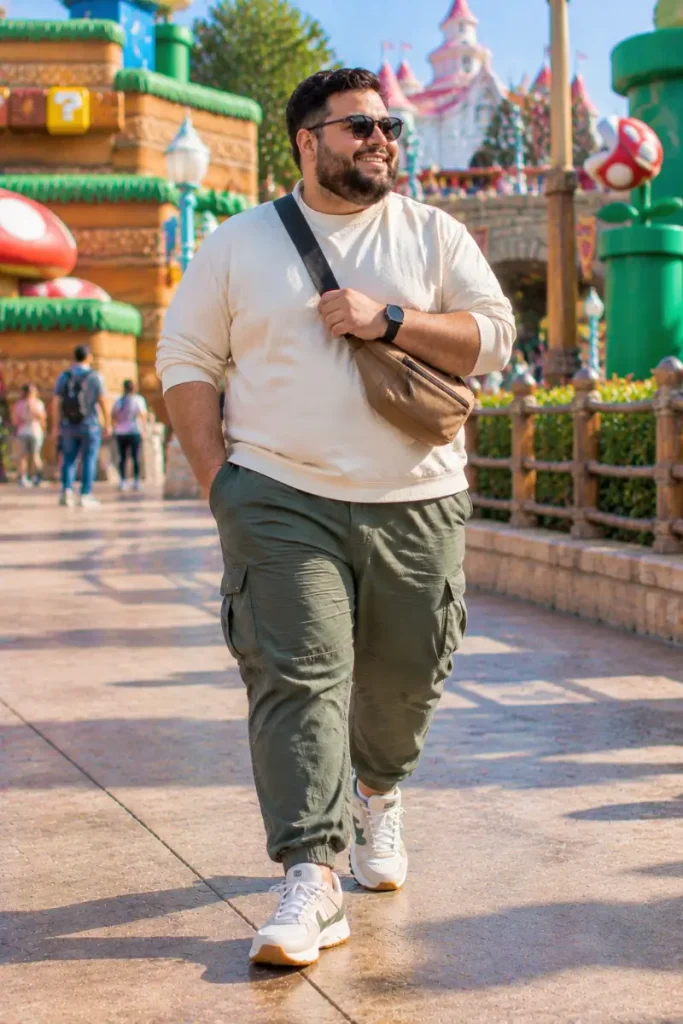 Cream Pullover and Olive Cargo Joggers
