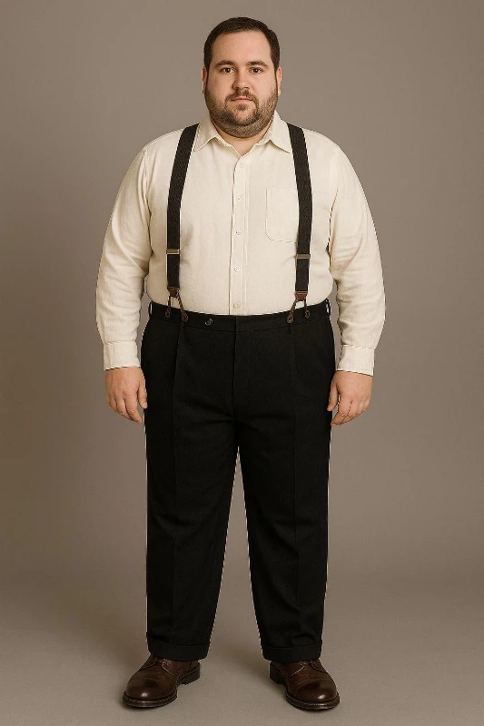 Cream Shirt, Dark Trousers, and Button-On Suspenders
