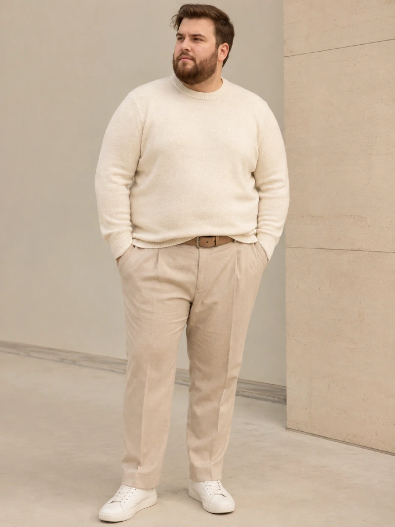 Cream Sweater and Pleated Trousers Outfit
