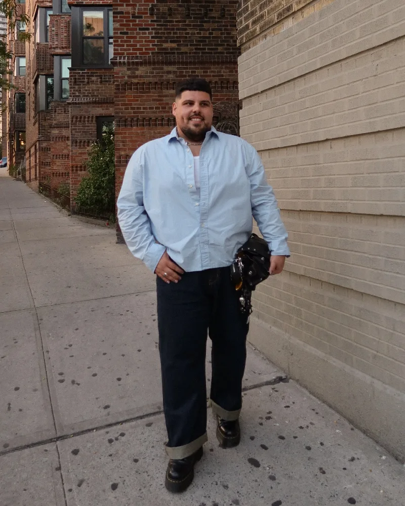 Crisp Blue Button-Down and Cuffed Denim