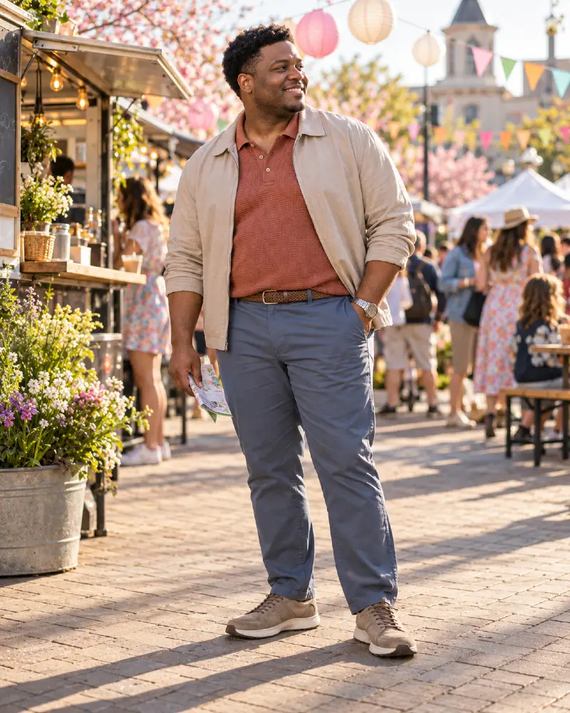 Crisp Harrington Jackets and Slate Blue Trousers