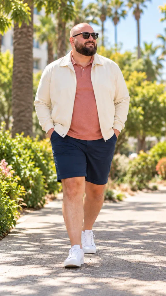Crisp Neutral Harrington Over Warm Salmon